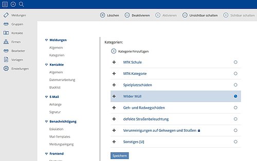 Administrationsbereich der Kategorien Image Lightbox